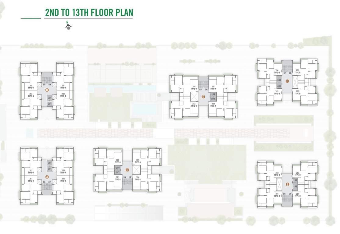  vibrant Block A, Block B, Block C, Block D, Block E And Block F Cluster Plan from 2nd to 13th Floor