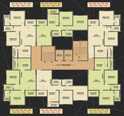  avenue Kalp Avenue Cluster Plan for 6th Floor
