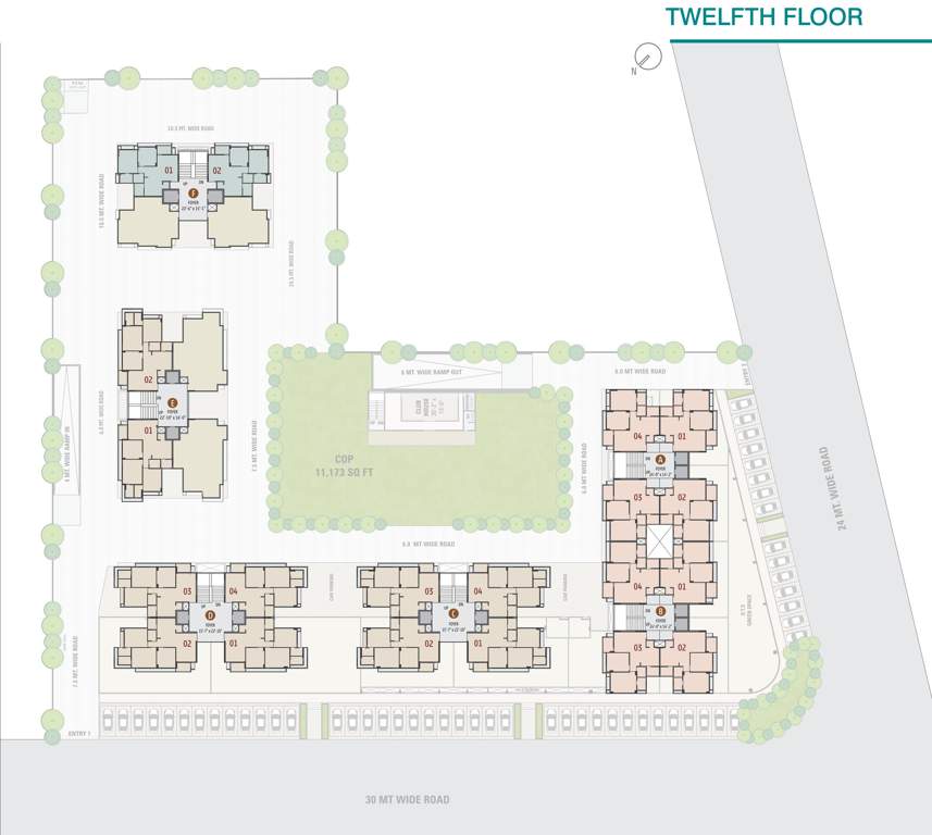  samved dreams Block  A To F Cluster Plan For 12th Floor
