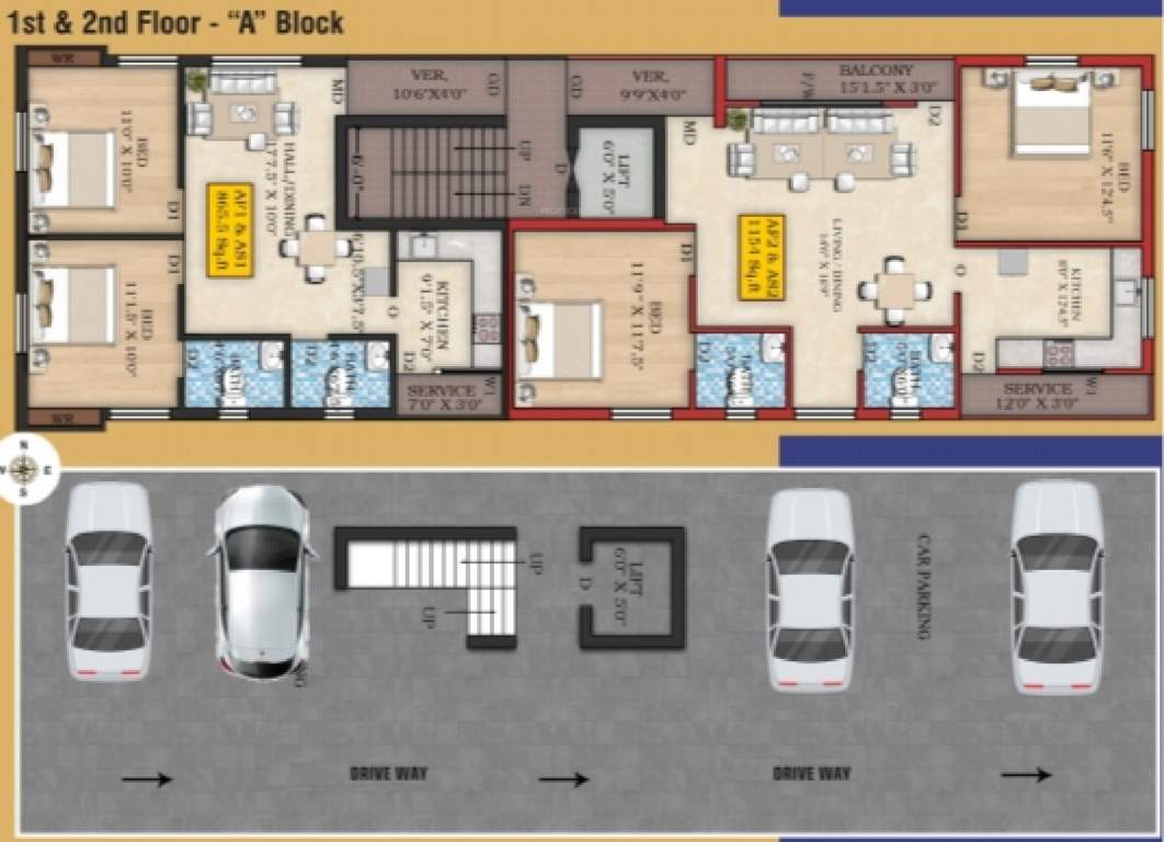  sre vinayaga flats Block A Cluster Plan from ground to 2nd Floor
