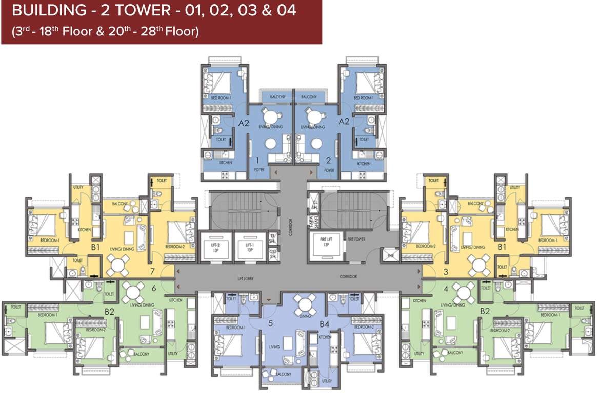  eden park the prestige city B02 T1, T2,T3, T4 Cluster Plan from  3rd to 18th And 20th to 28th  Floor