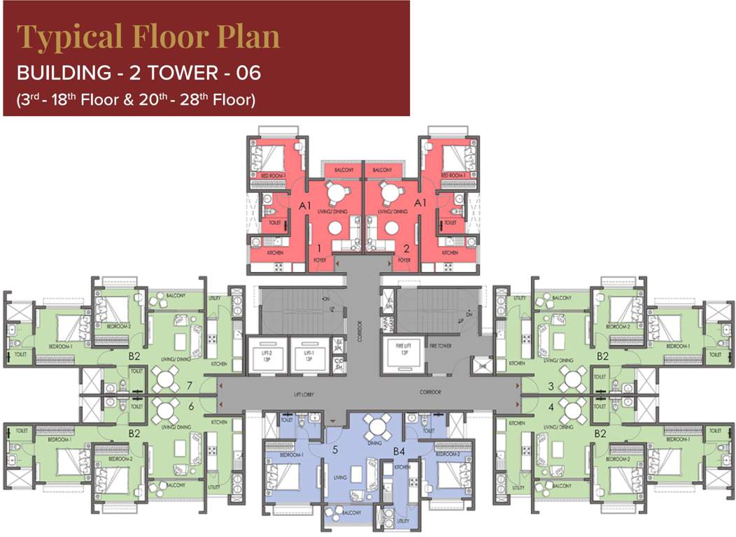  eden park the prestige city B02 T6 Cluster Plan from  3rd to 18th And 20th to 28th  Floor