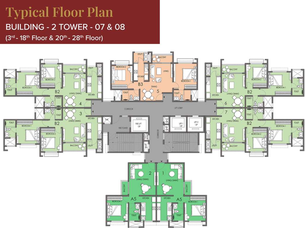  eden park the prestige city B02 T7 And T8 Cluster Plan from  3rd to 18th And 20th to 28th  Floor