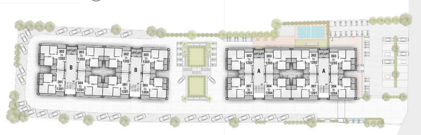 shiv ganga sky Block B Cluster Plan from 3rd to 12th Floor