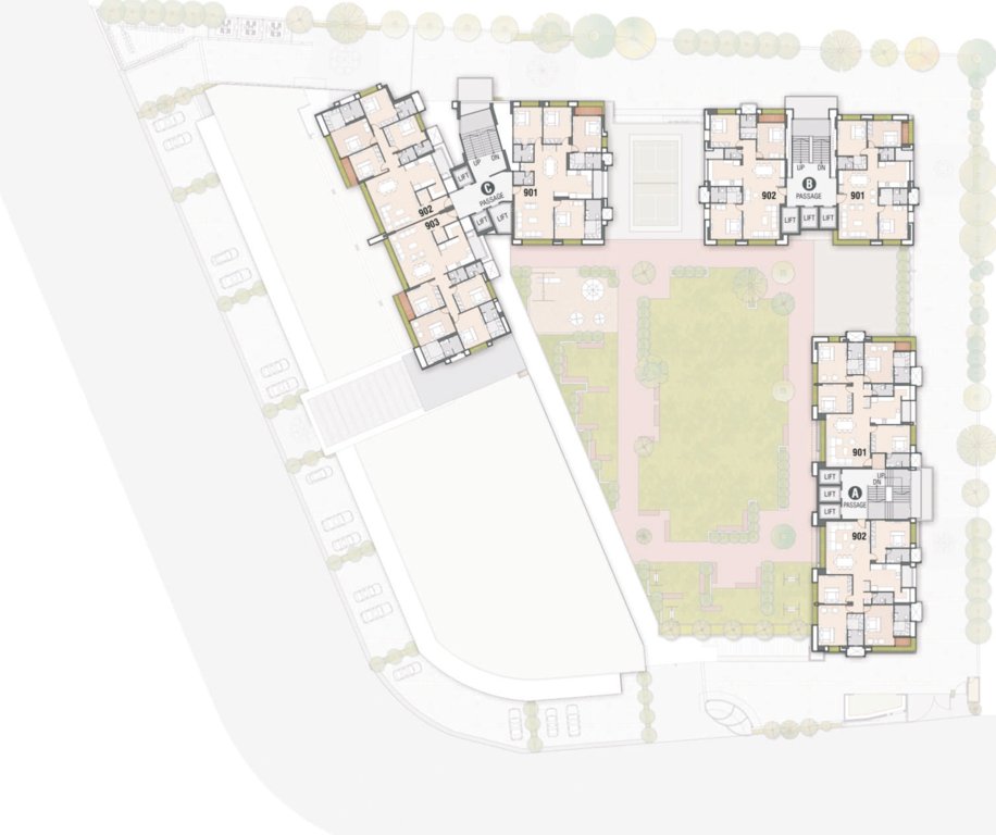 universal homes Block A, B and C Cluster Plan from 9th to 19th Floor