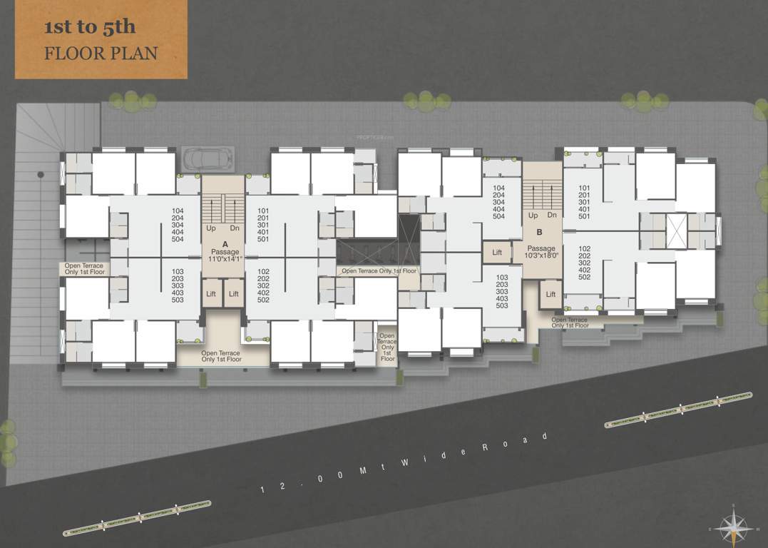  prakruti icon A+B Cluster Plan from 1st to 5th Floor