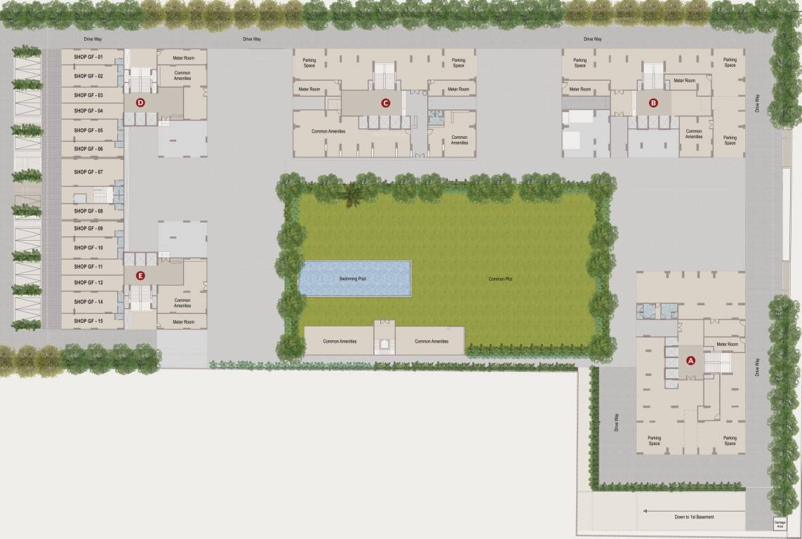  indraprasth shivanta Block A B C D and E Cluster Plan for ground Floor