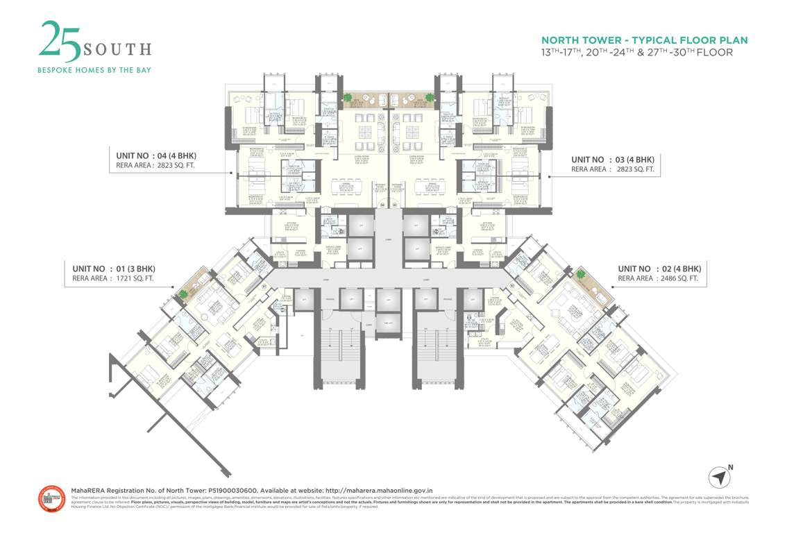  twenty five south north tower Twenty Five South North Tower Cluster Plan from 13th to 30th Floor