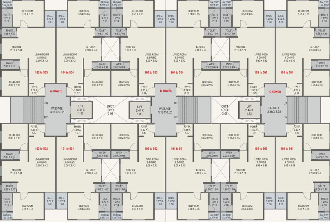  akshar priva Block A+B+C Cluster Plan from 1st to 5th Floor