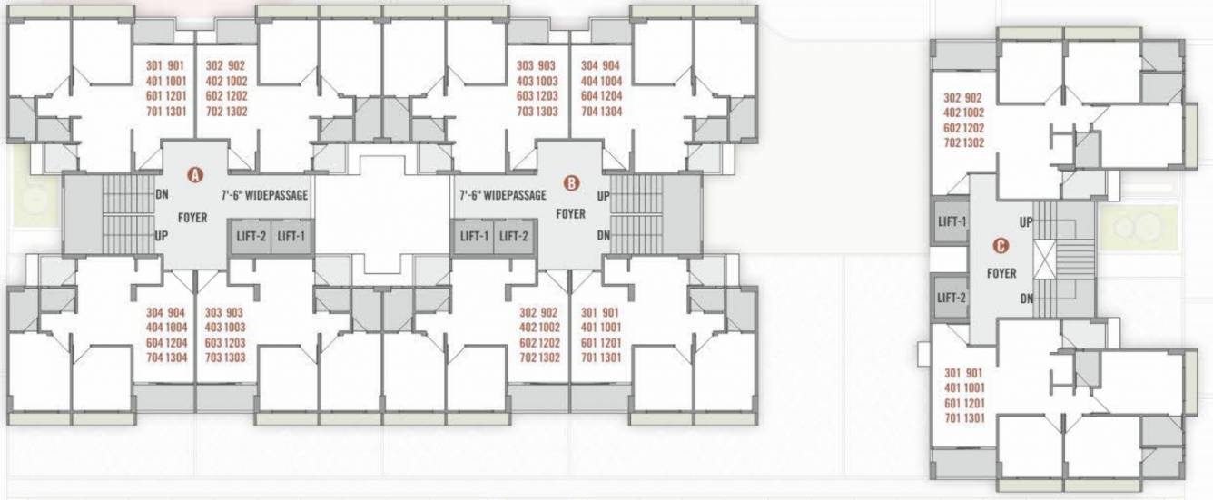  aalayam Block A+B+C Cluster Plan from 1st to 13th Floor