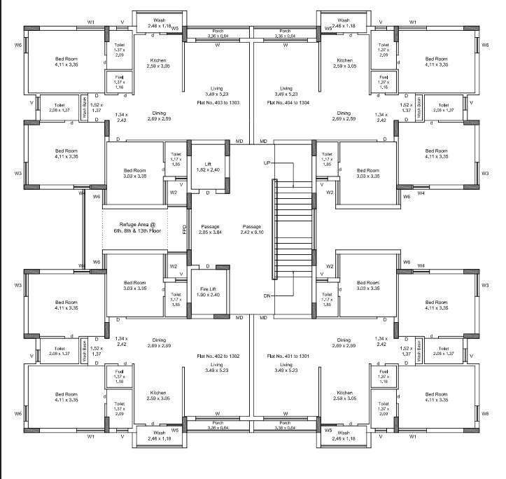 habitat A Cluster Plan from 4th to 13th Floor