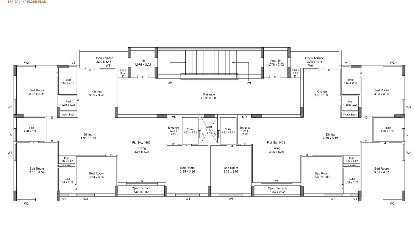 habitat B Cluster Plan for 14th Floor