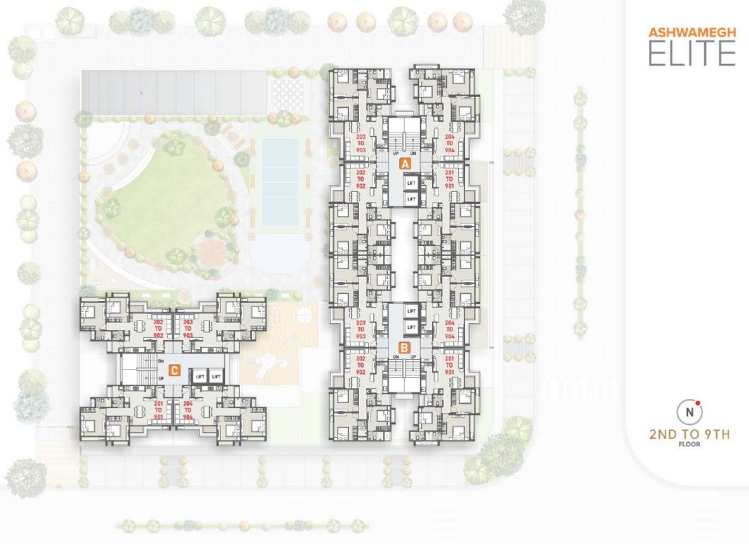  elite Block A, Block B And Block C Cluster Plan from 2nd to 9th Floor