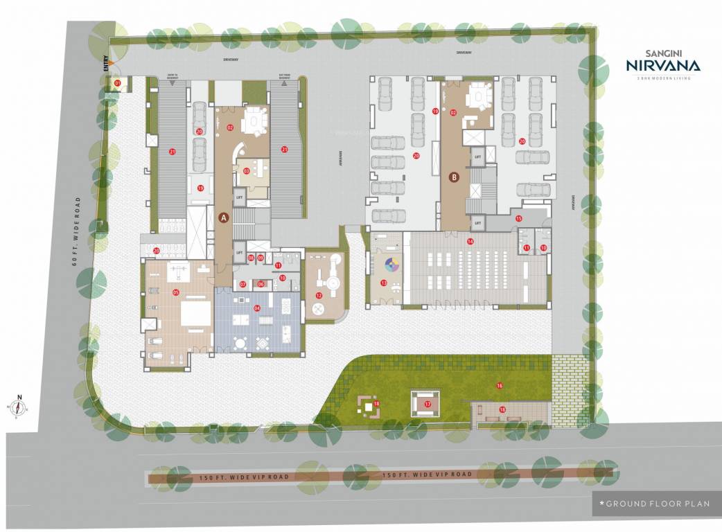 nirvana A & B Ground Floor Cluster Plan