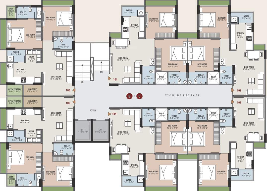  neelkanth greens Block B+C Cluster Plan from 1st to 7th Floor