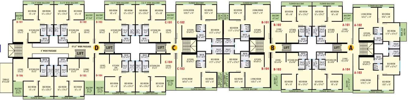  dream villas elite Wing A+B+C+D Cluster Plan for 1st Floor
