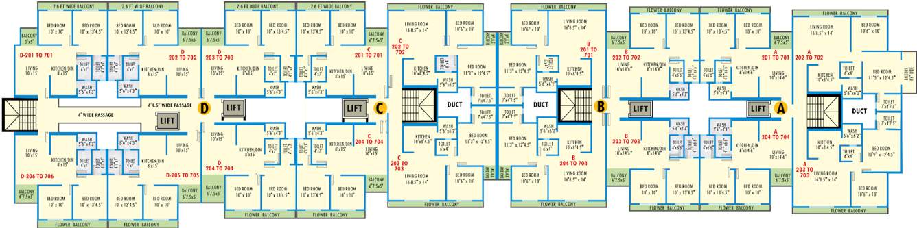  dream villas elite Wing A+B+C+D Cluster Plan from 2nd to 7th Floor