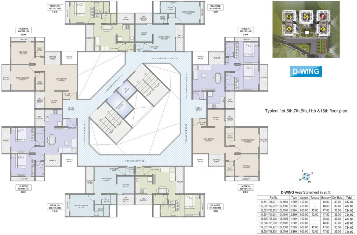  kaishori prangan Phase IV D Building Cluster Plan from 1st, 5th, 7th, 9th, 11th And  15th Floor