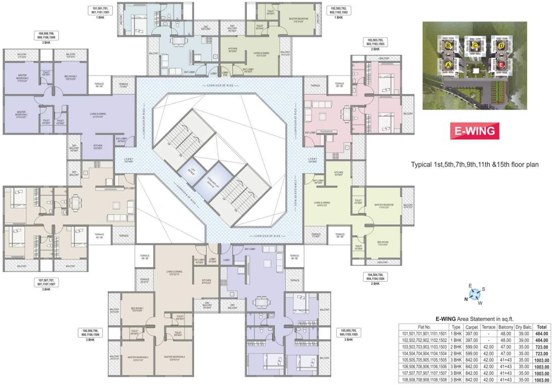  kaishori prangan Phase IV E Building Cluster Plan from 1st, 5th, 7th, 9th, 11th And  15th Floor