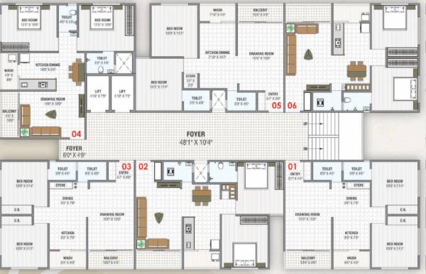 prarthna-elegance Block A Cluster Plan from 1st to 7th Floor