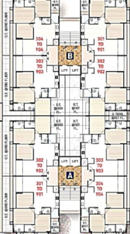  shyam status Block A and Block B Cluster Plan from 3rd to 9th Floor
