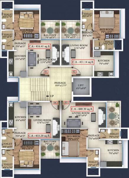  emerald Wing- A1 Cluster Plan from 1st to 7th Floor