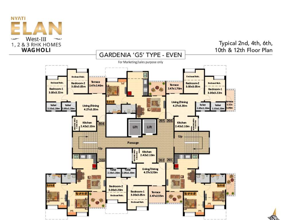  elan west iii G5 Cluster Plan For Even Floor