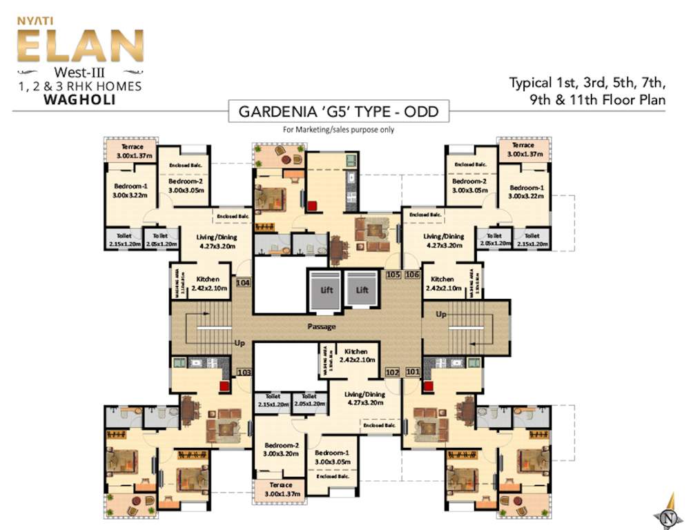  elan west iii G5 Cluster Plan For Odd Floor