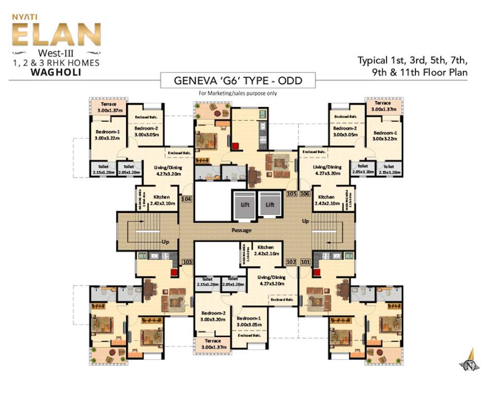  elan west iii G6 Cluster Plan For Odd Floor