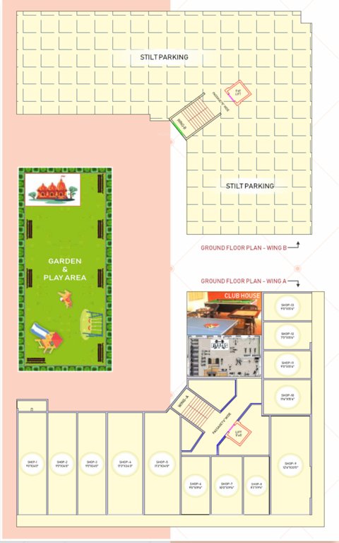 nistha apartment Wing A,B Cluster Plan For Ground Floor
