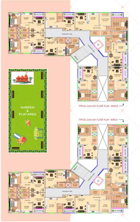 nistha apartment Wing A,B Cluster Plan From 2nd To 5th Floor