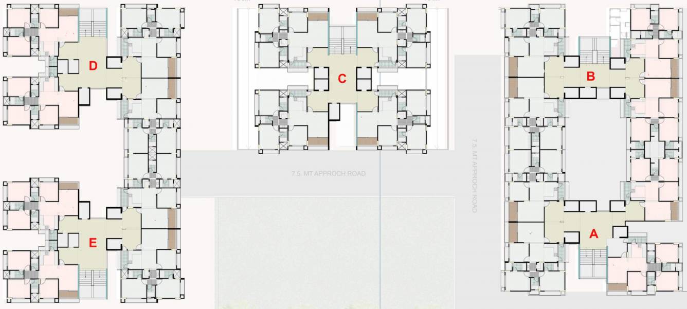  leaf A, B, C, D, E  Typical Cluster Plan From 1st To 12th Floor
