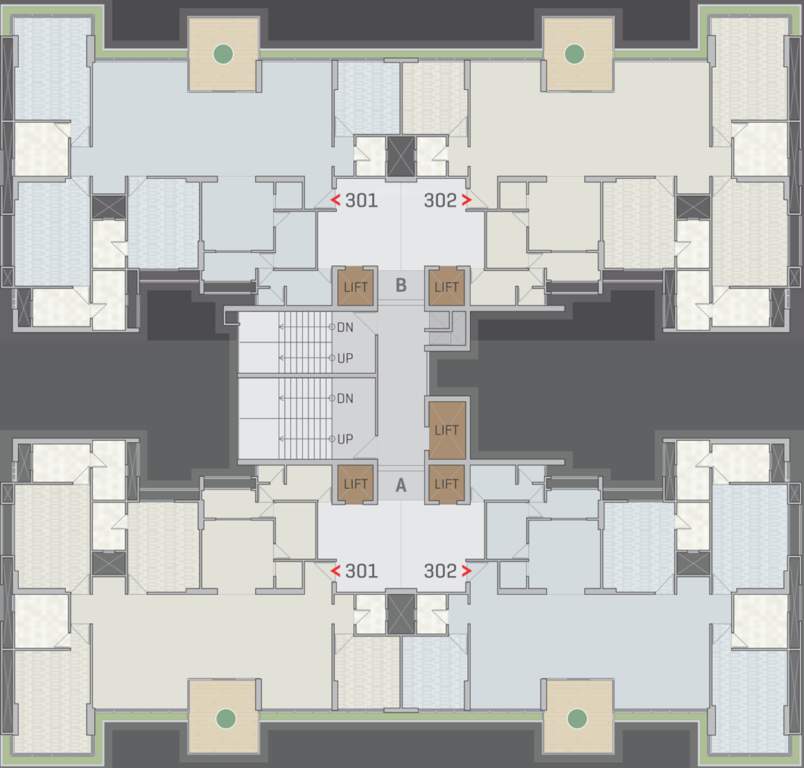  the gold Block A and Block B Cluster Plan for 3,4,5,8,9,12,13,16,17,18 Floor