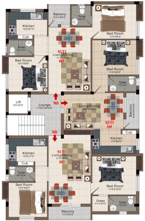  sakthi flats Sakthi Flats Cluster Plan From 2nd To 3rd Floor