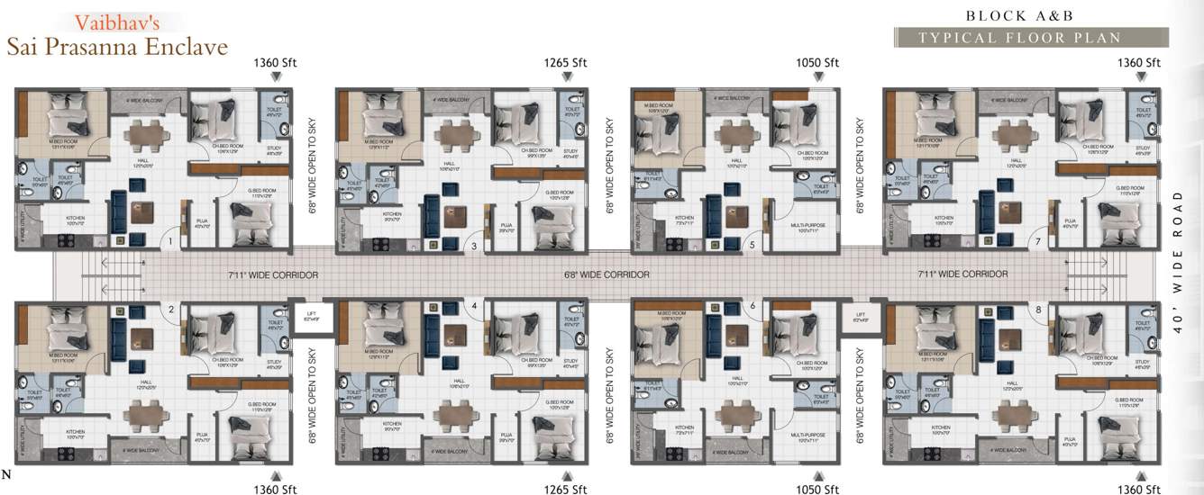  vaibhavs sai prasanna enclave Block A And Block B Cluster Plan from 1st to 5th Floor