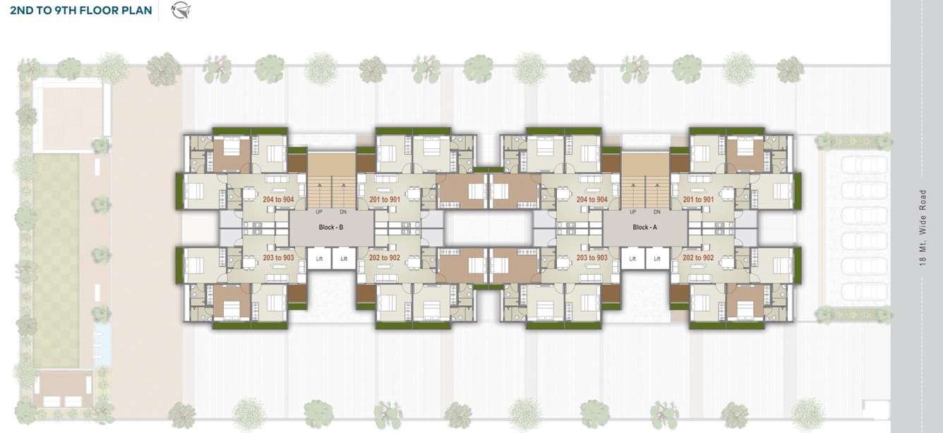  keshavpriya sky Block A And Block B Cluster Plan from 2nd to 9th Floor