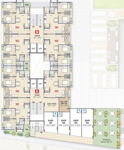  sahajanand-shine Block A+B Cluster Plan for 1st Floor