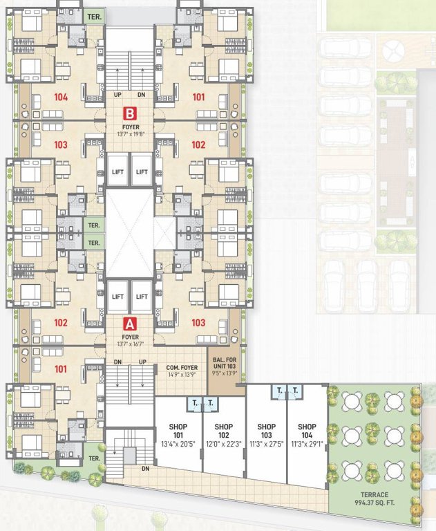  sahajanand shine Block A+B Cluster Plan for 1st Floor