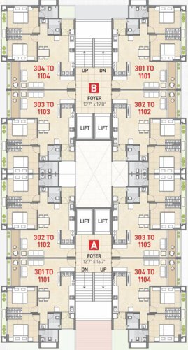  sahajanand-shine Block A+B Cluster Plan from 3rd to 11th Floor