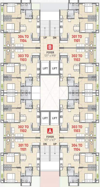  sahajanand shine Block A+B Cluster Plan from 3rd to 11th Floor