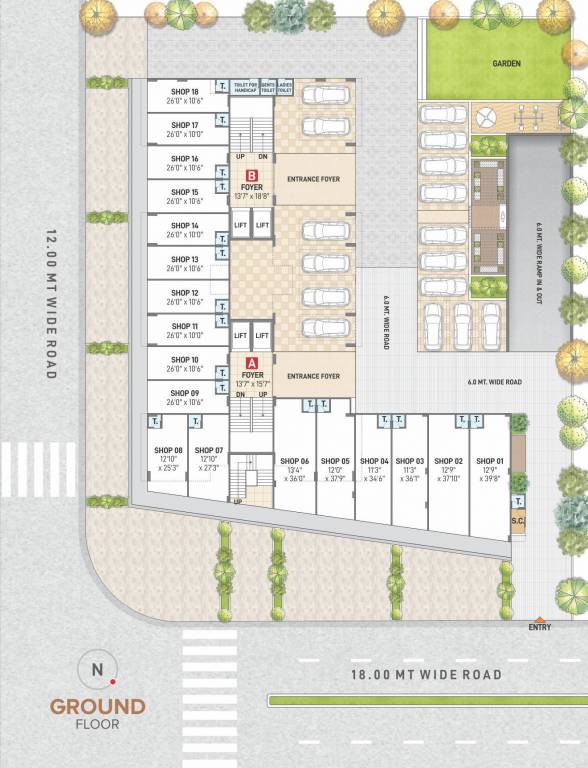  sahajanand shine Block A+B Ground Floor Cluster Plan