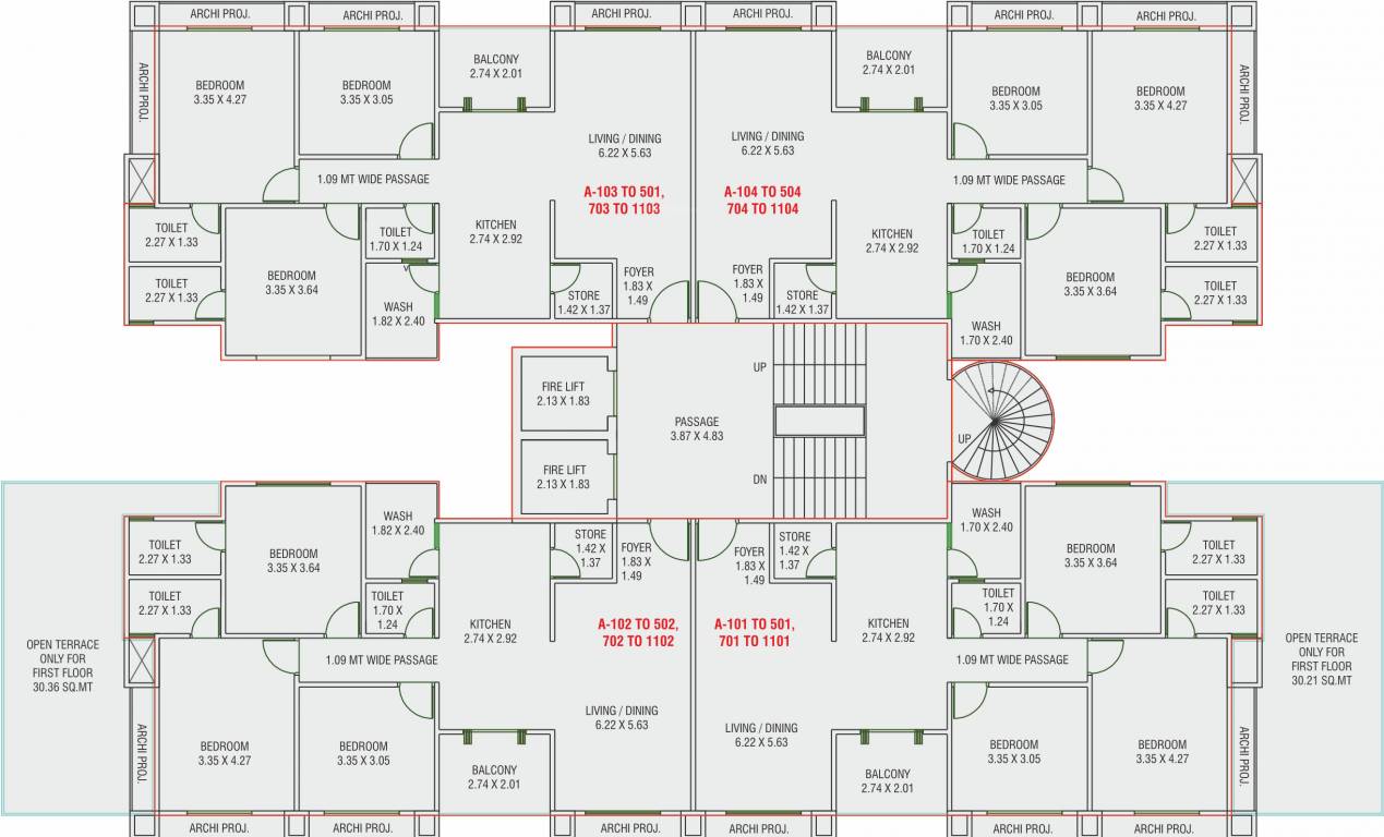sky Block A Cluster Plan from 1st to 5th, 7th to 11th Floor