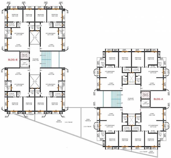  shubham-heights A, B  Typical Cluster Plan For 2nd Floor