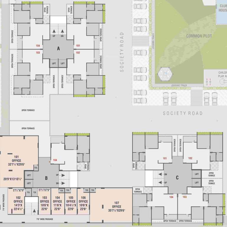  maple heights A,B,C Cluster Plan For 1st Floor
