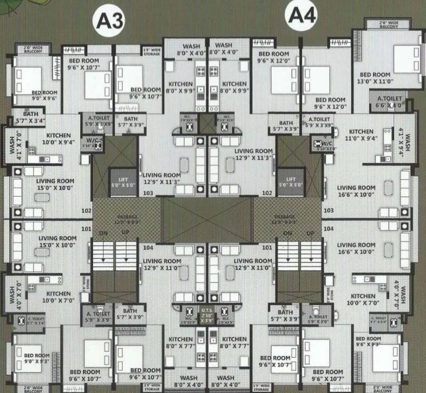 valley Block A1, A2, A3 & A4 Cluster Plan from 1st to 5th Floor
