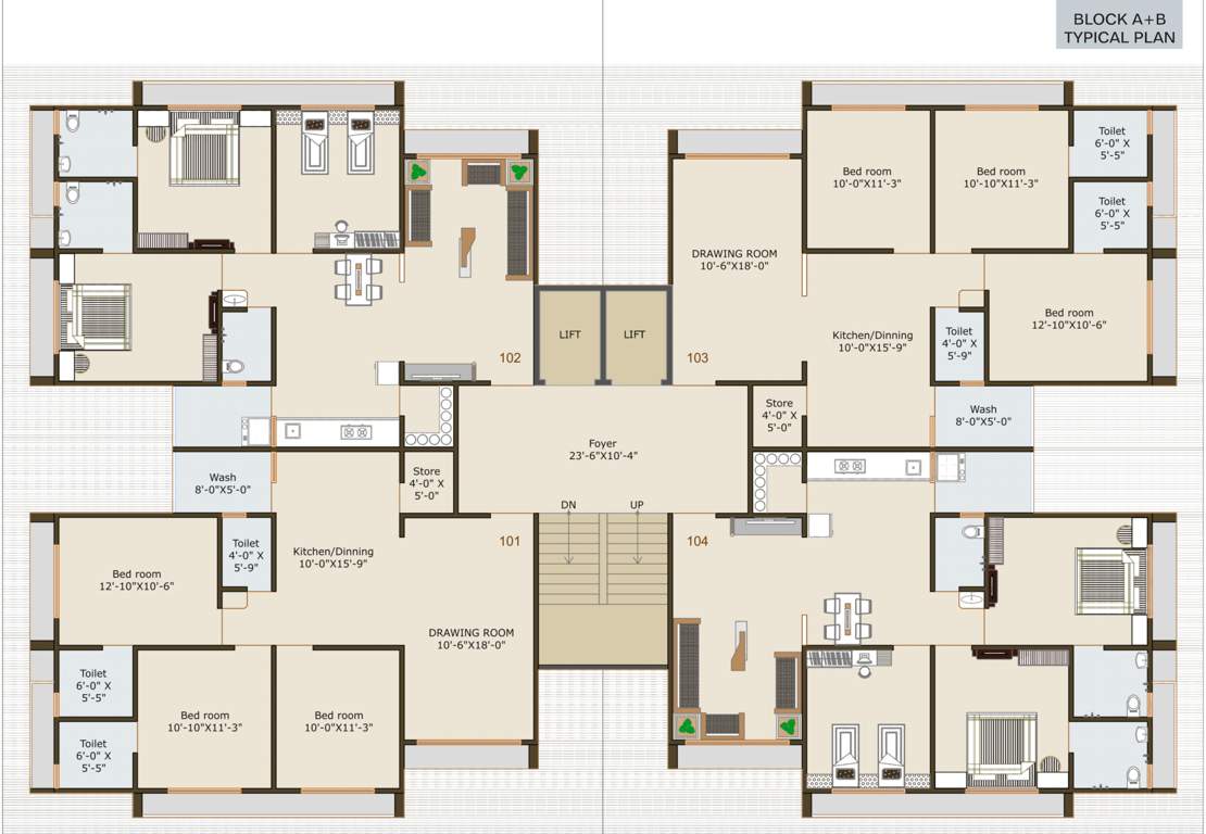  paras residency Block A And Block B Cluster Plan for 1st Floor