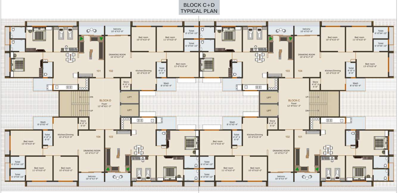  paras residency Block C And Block D  Cluster Plan for 1st Floor