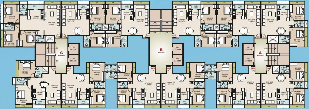  mahaveer heights Block A, B & C Cluster Plan from 2nd to 13th Floor