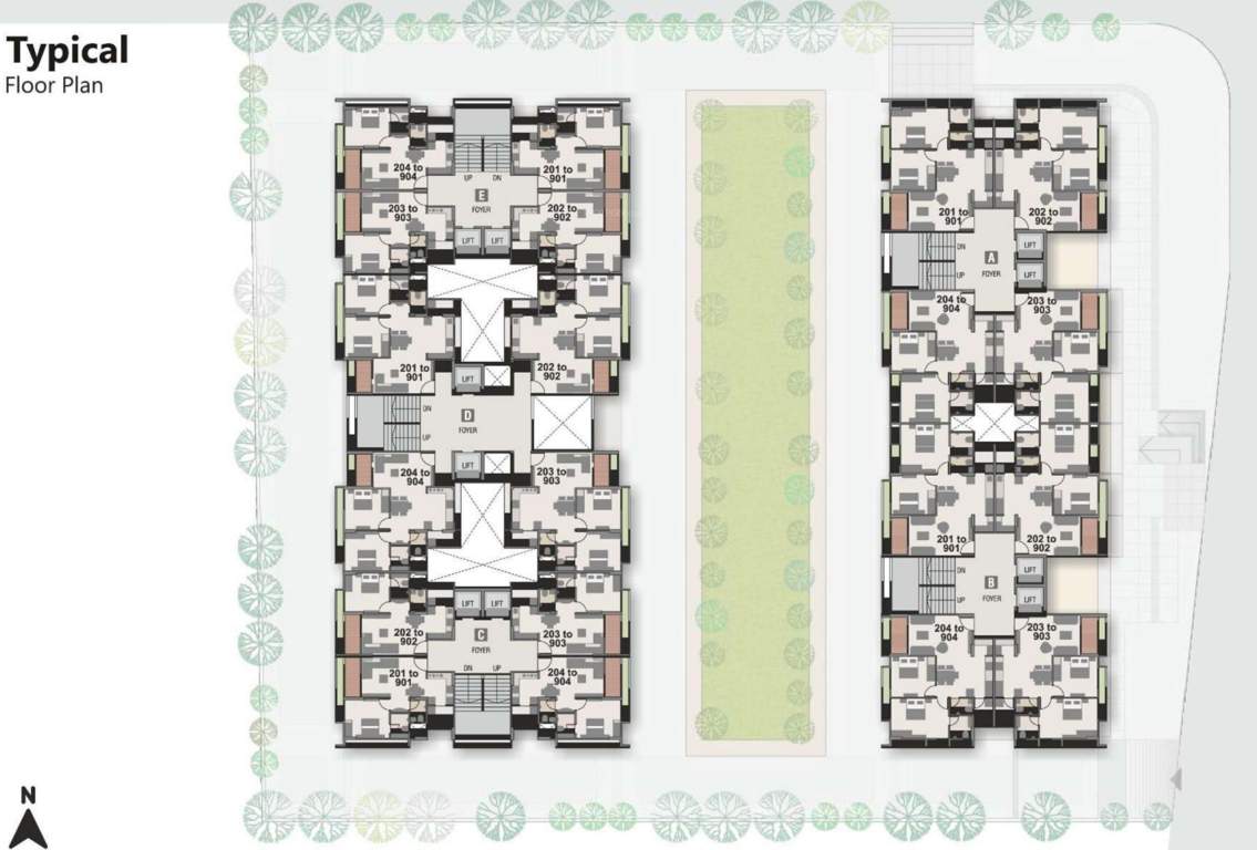  homes Block A, Block B, Block C, Block D And Block E  Cluster Plan from 2nd to 9th Floor