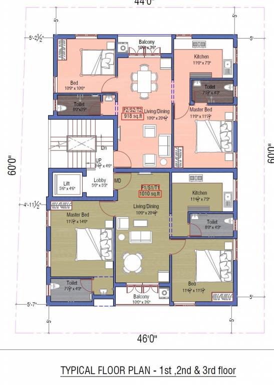  sri karunya pooritham flats Block 1 And 2 Cluster Plan For Typical Floor